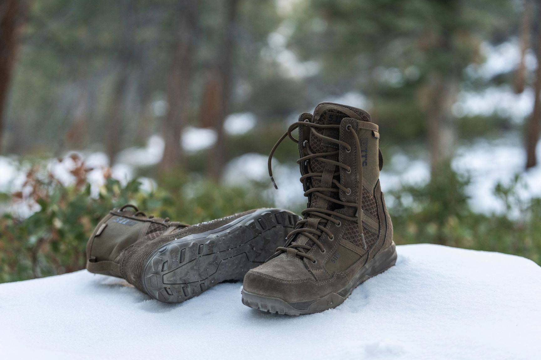 Tactical boots on snow