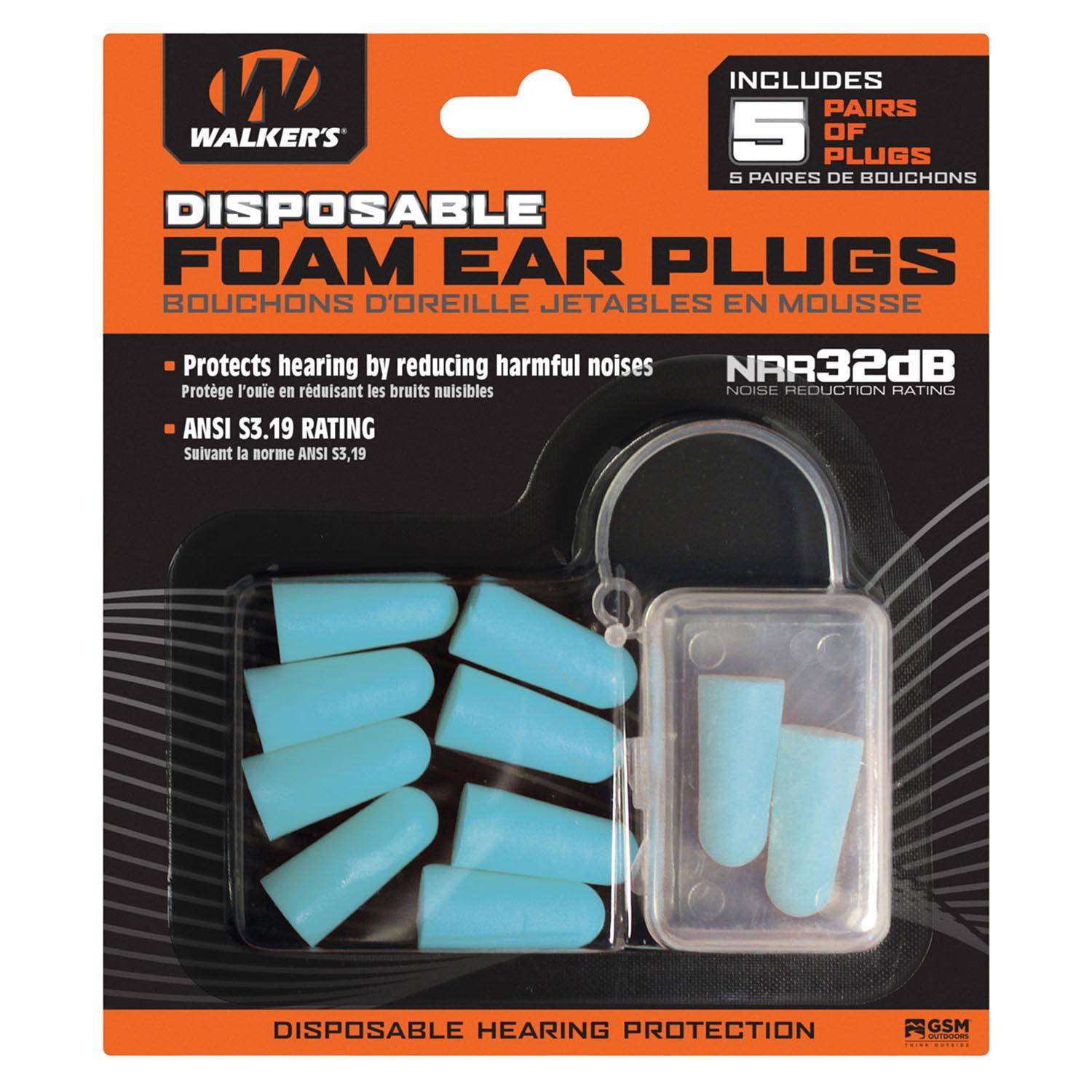 WALKER'S DISPOSABLE FOAM EAR PLUGS