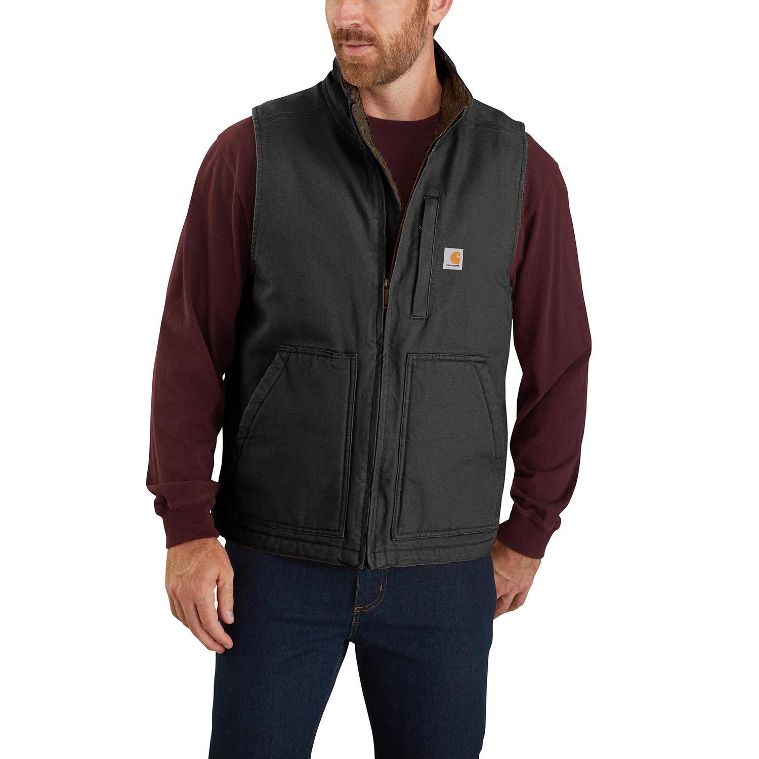 CARHARTT LOOSE FIT WASHED DUCK SHERPA-LINED MOCK-NECK VEST