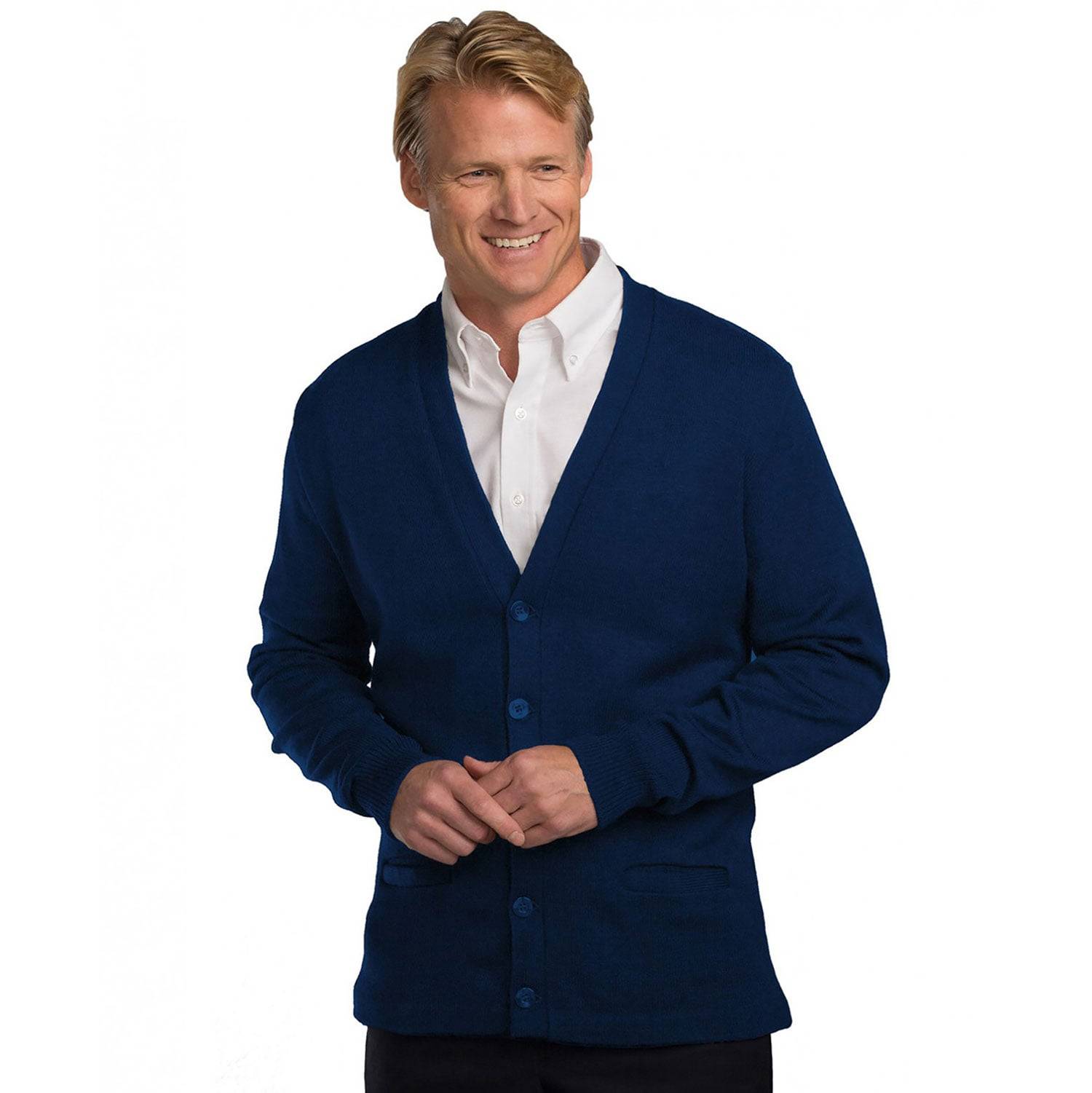 A+ CAREER APPAREL JERSEY KNIT V-NECK POCKET CARDIGAN