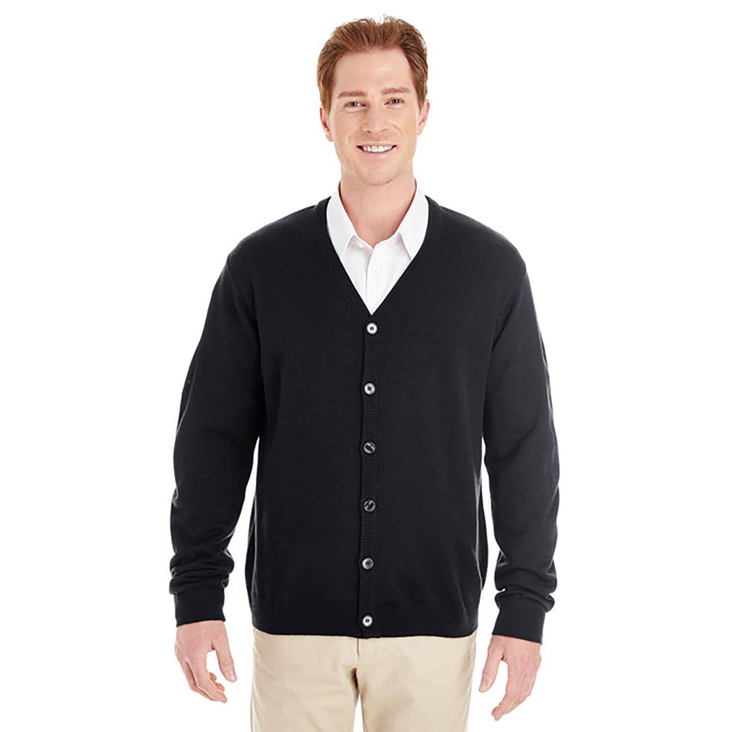 HARRITON MEN'S PILBLOC V-NECK BUTTON CARDIGAN SWEATER