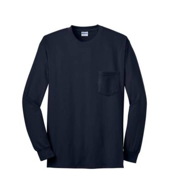 GILDAN 100% COTTON L/S 100% COTTON POCKET TEE SHIRT