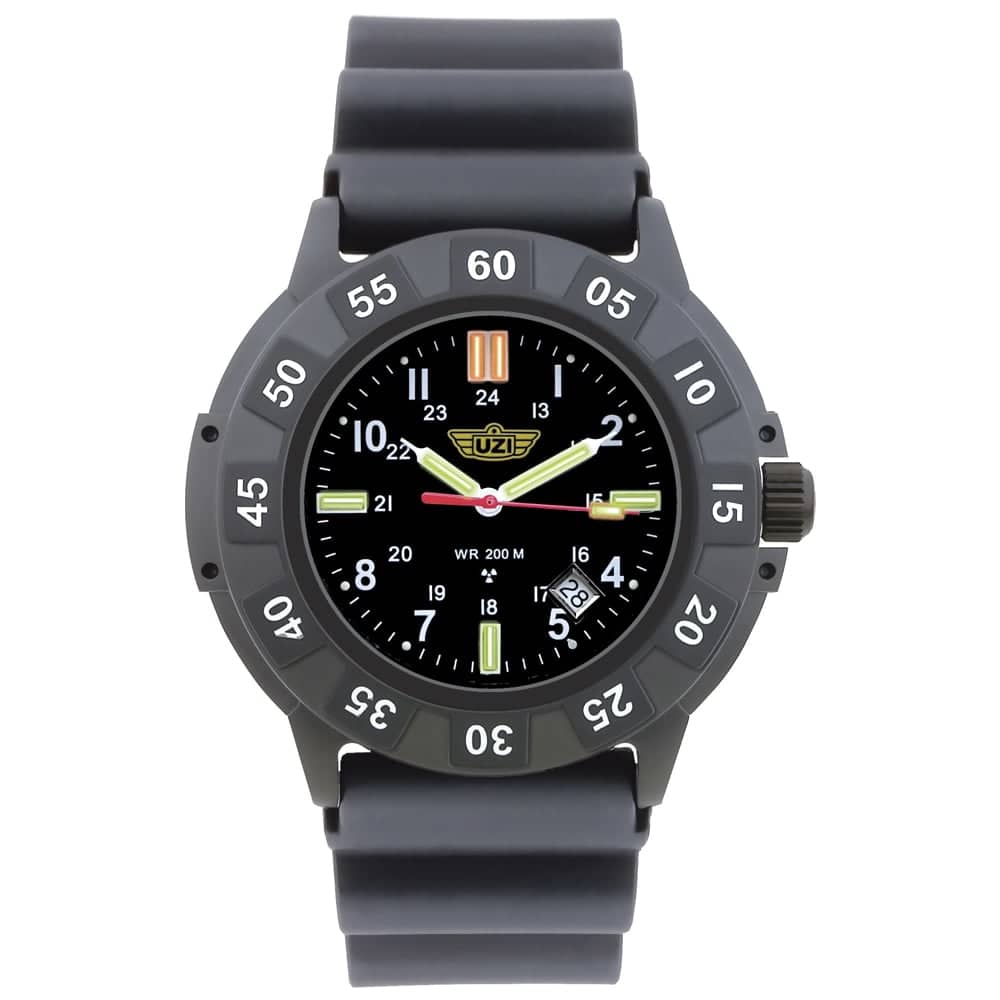 UZI Protector Tritium Watch Rubber Strap Black